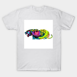 rainbow asian tora tiger in ecopop mexican totonac pattern in the wild T-Shirt